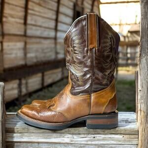 Delpos Cowboy Boots Mens Brown Western Two Tone Stitched Size 28 MEX (US 9.5)